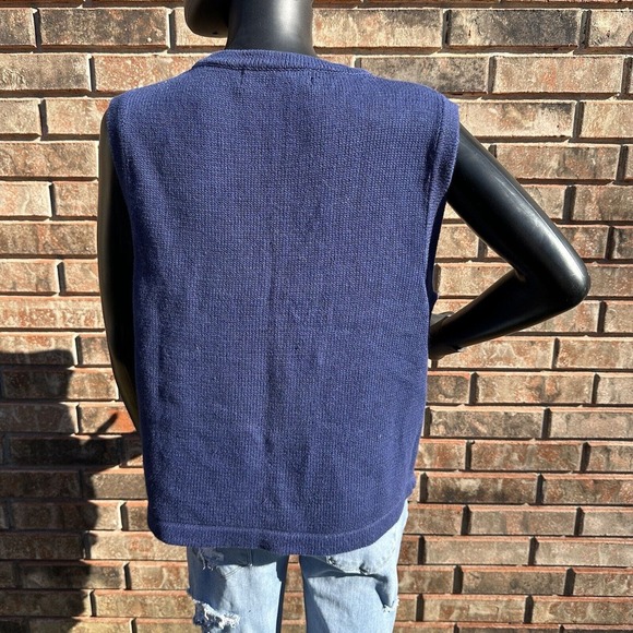 Studio Collections Sweater Vest Womens Size Medium Floral Embroidered‎ Knit Blue - Picture 10 of 12